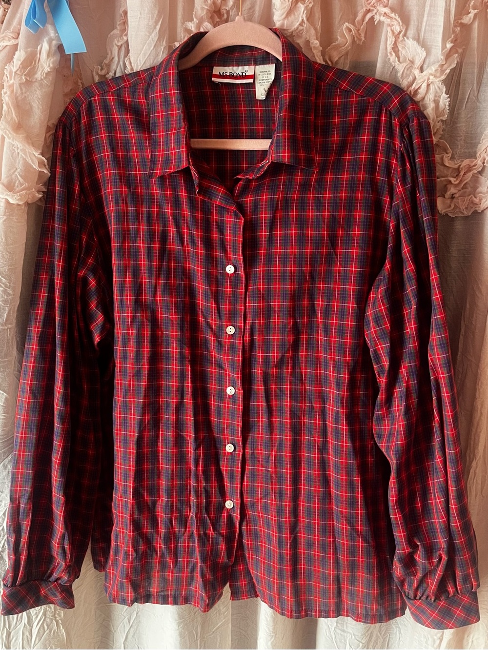 Vintage Ms. Bond Red Plaid Button-Up Shirt 70’s 80’s
